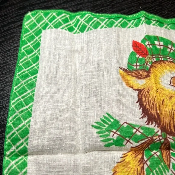 VTG Kitsch Hankie Dog On Roller Skates Wagon Of Chicks Handkerchief Hanky Hankie - Picture 3 of 7